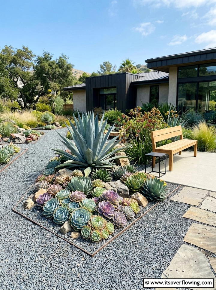 Gravel garden with succulents - 25 cheap garden ideas with low maintenance plants