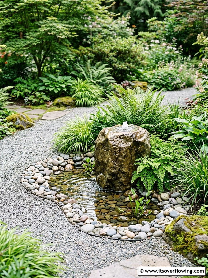 Gravel garden with water feature - 25 garden design ideas with gravel gardens