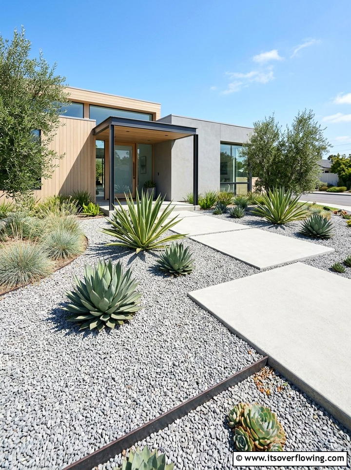 Gravel mulch - 25 cheap garden ideas with drought tolerant plants