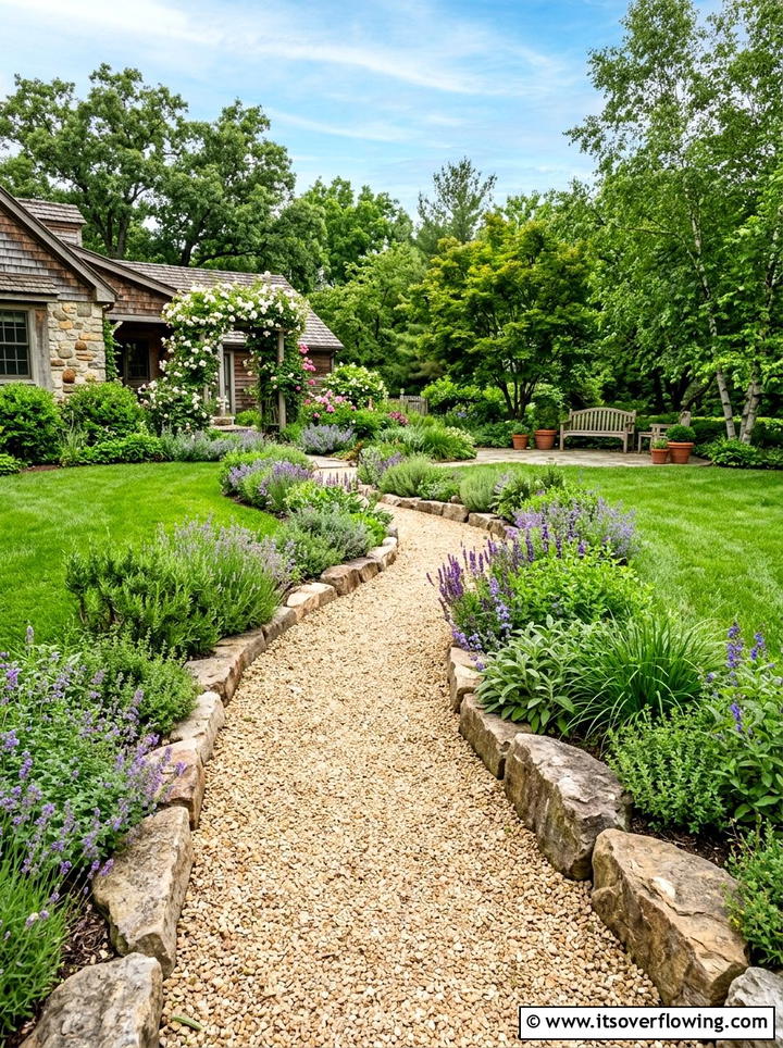 Gravel walkway path - 25 backyard decorating ideas with rustic accents