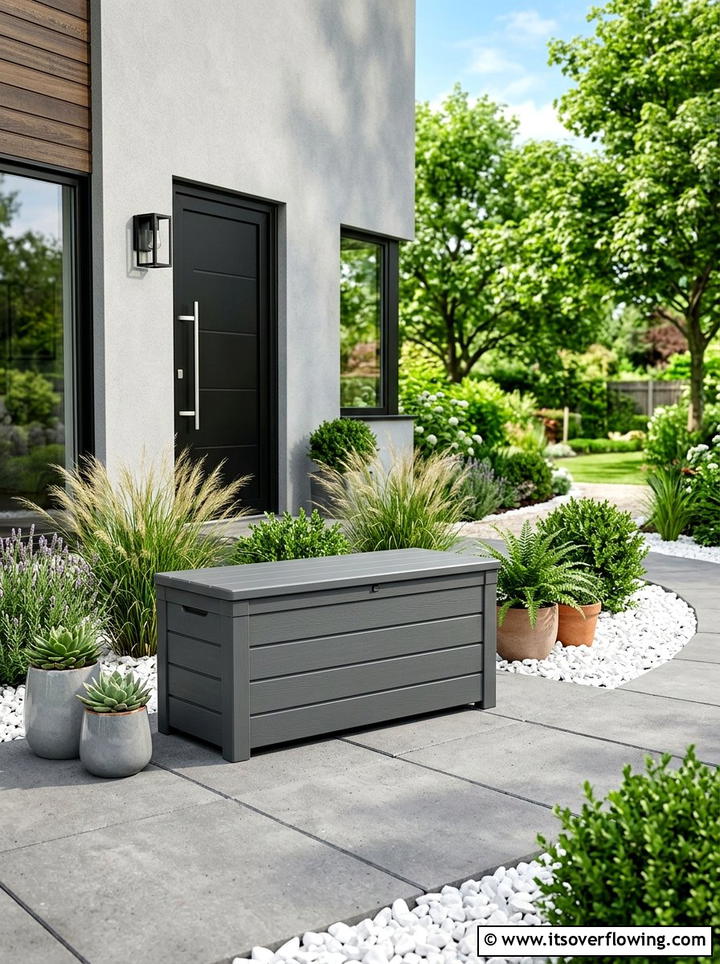 Gray Composite Storage Bench - 25 front porch ideas with storage bench