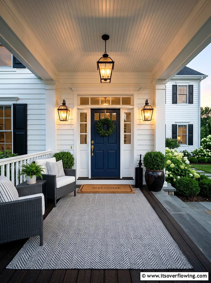 Gray Herringbone Outdoor Rug - 25 front porch ideas with layered doormats
