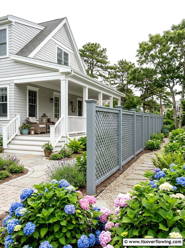 Gray Lattice Privacy Fence - 25 front porch ideas with lattice panels