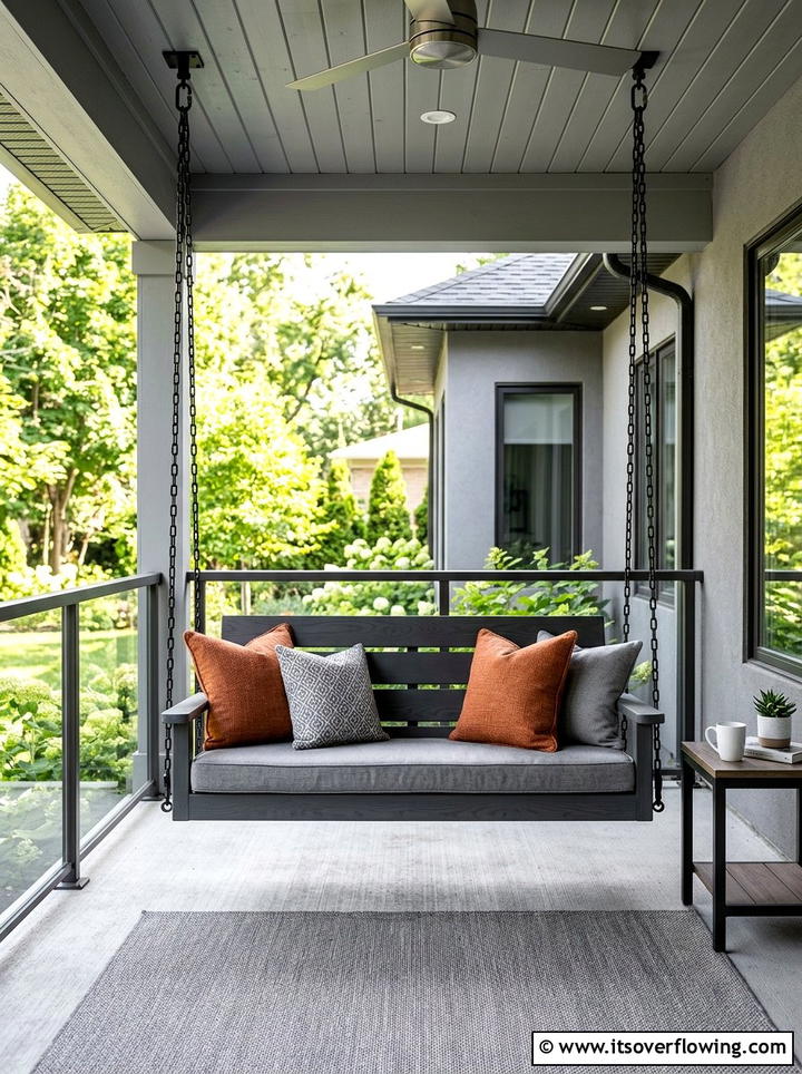 Gray Painted Porch Swing - 25 front porch ideas with porch swing