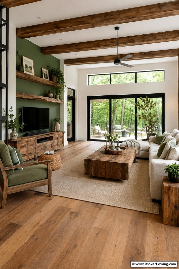 Green Accents with Reclaimed Wood - 30 Rustic Sage Green Living Room Ideas for Earthy Elegance