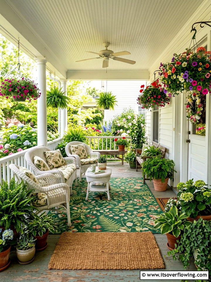 Green Floral Porch Rug - 25 front porch ideas with layered doormats