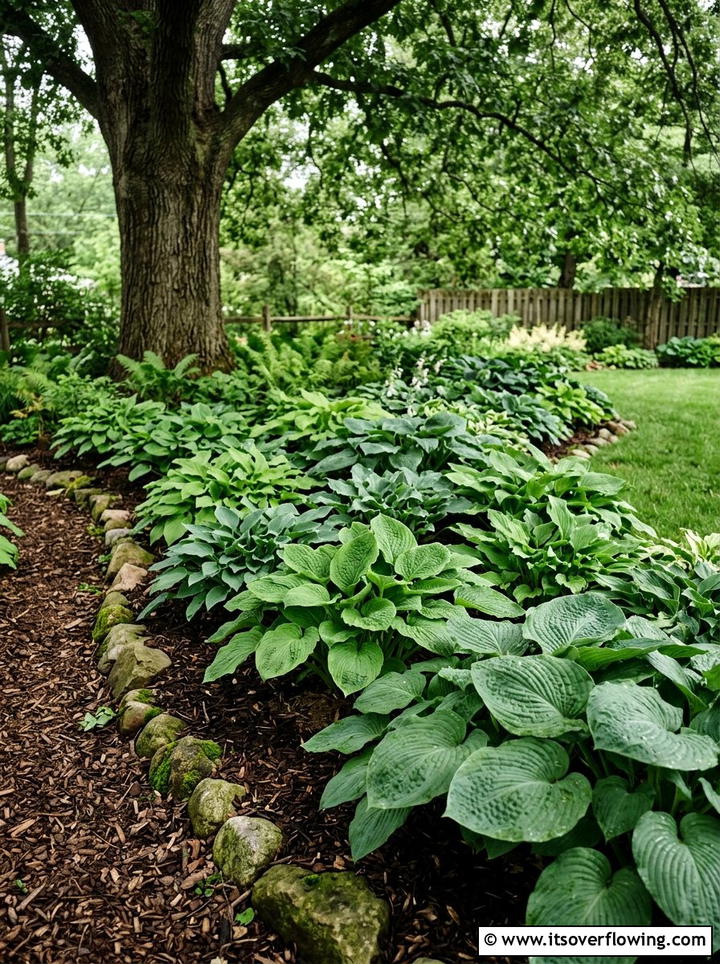 Green Hosta Shade Bed - 25 garden design ideas with monochrome plants