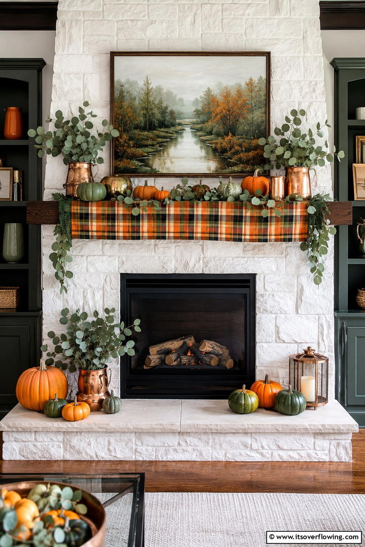 Green and Orange Fall Palette - 50 Fall Fireplace Decor Ideas to Warm Autumn Gatherings
