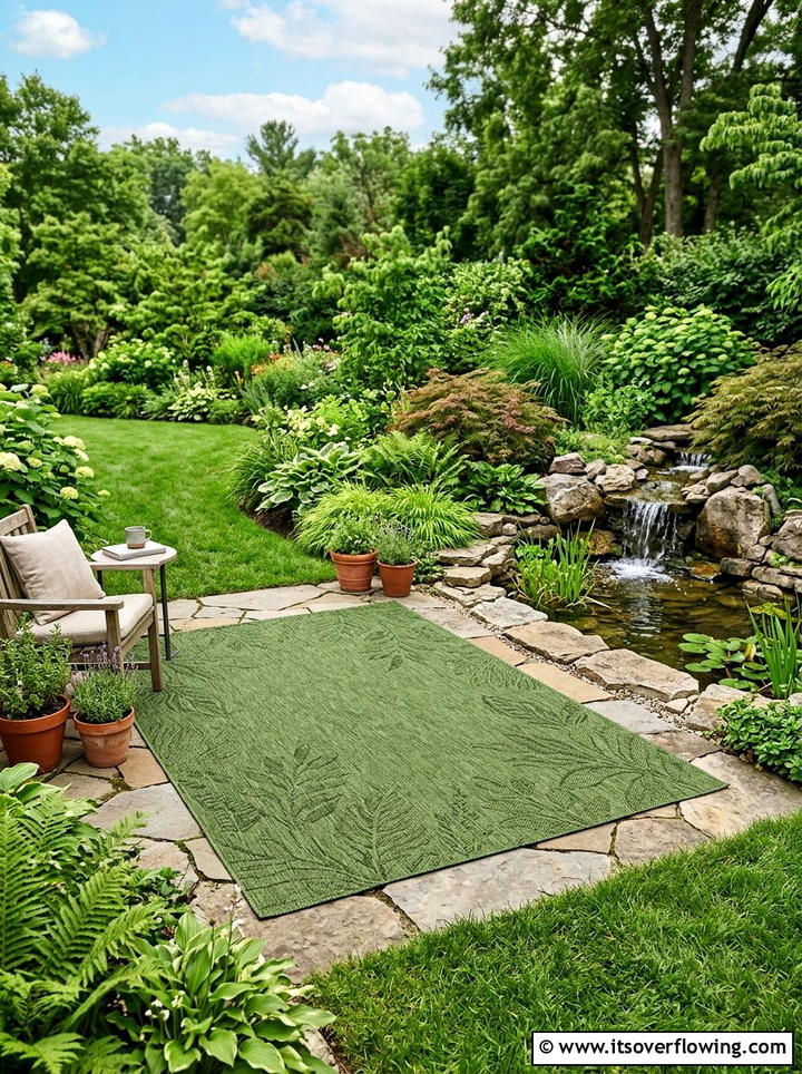 Green rug for garden space - 25 garden decor ideas with outdoor rugs
