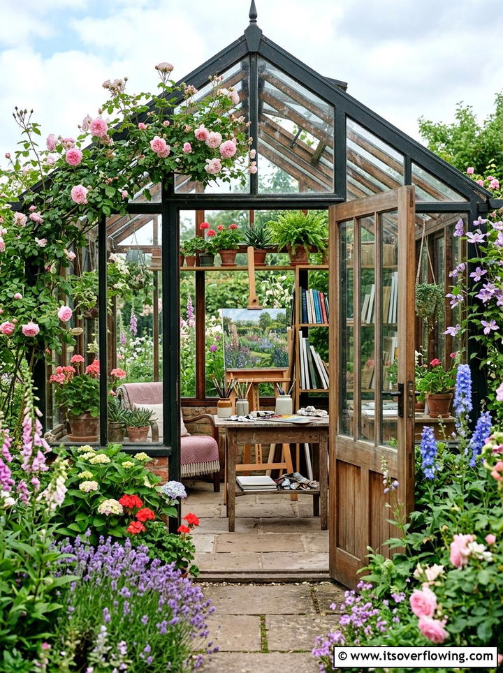 Greenhouse Art Studio - 25 backyard ideas with greenhouse