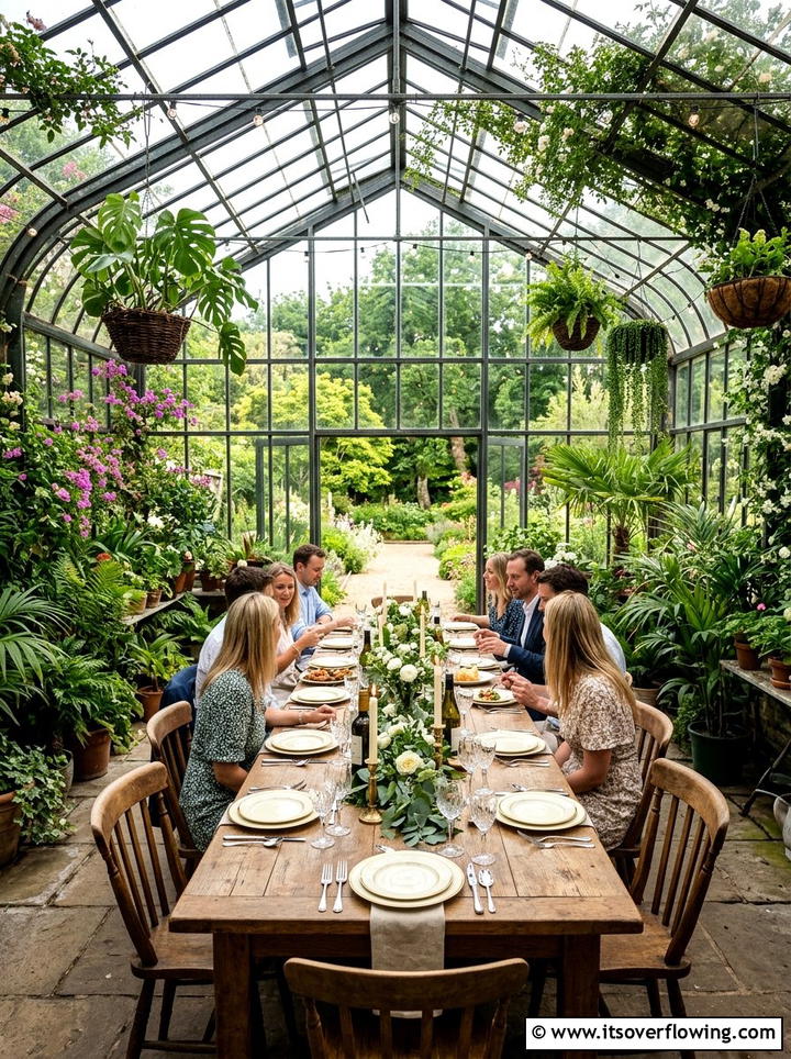 Greenhouse Dining Setup - 25 garden decor ideas for birthdays