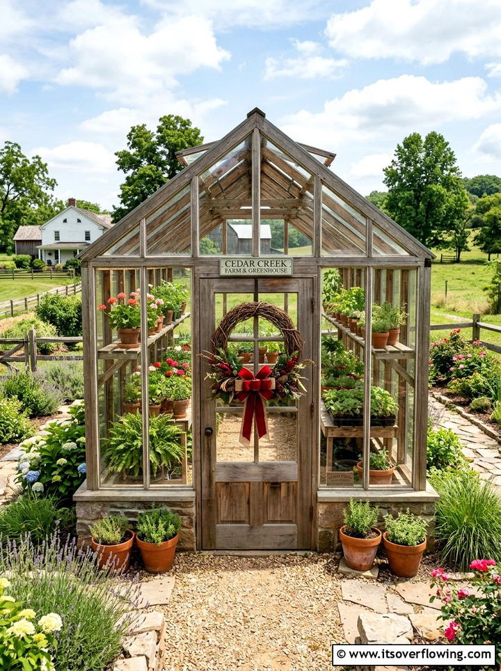 Greenhouse Glass Wreath - 25 garden decor ideas with seasonal wreaths