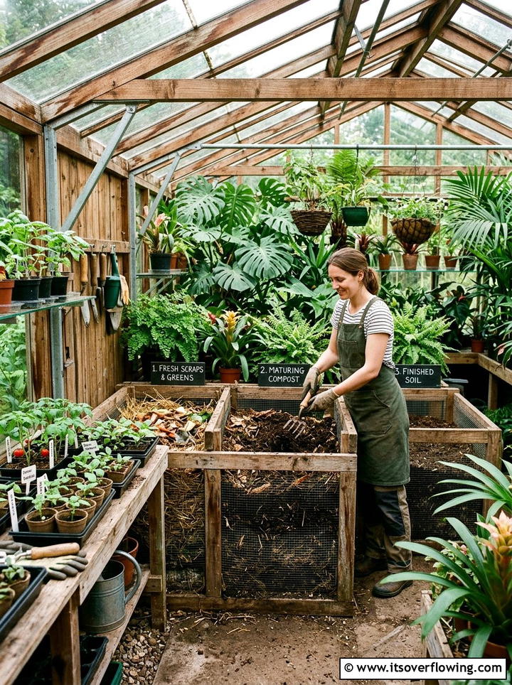 Greenhouse Integrated Composting - 25 backyard ideas with compost station
