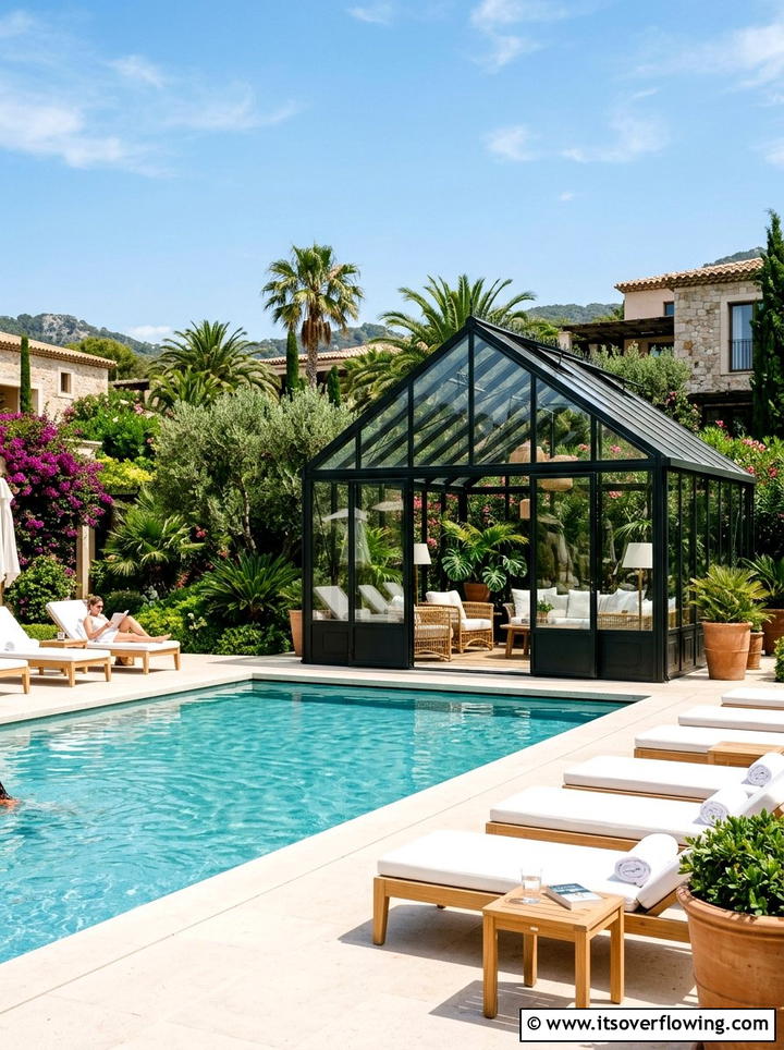 Greenhouse Near Swimming Pool - 25 backyard ideas with greenhouse