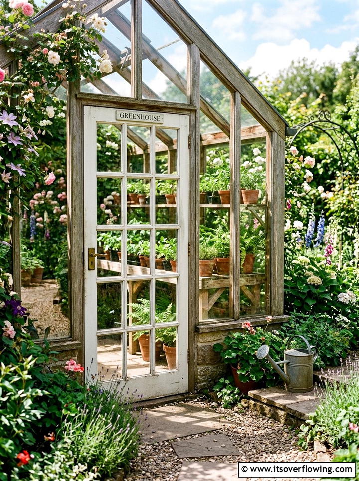Greenhouse Panel From Glass Door - 25 upcycled garden ideas with old doors