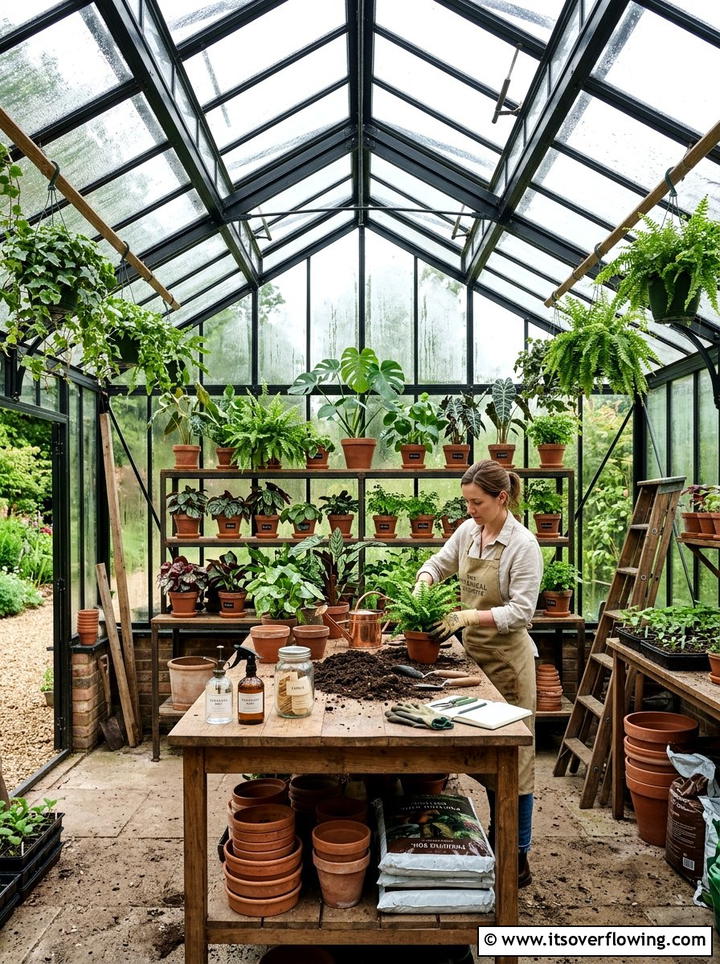 Greenhouse Potting Station With Shelving - 25 backyard ideas with potting station