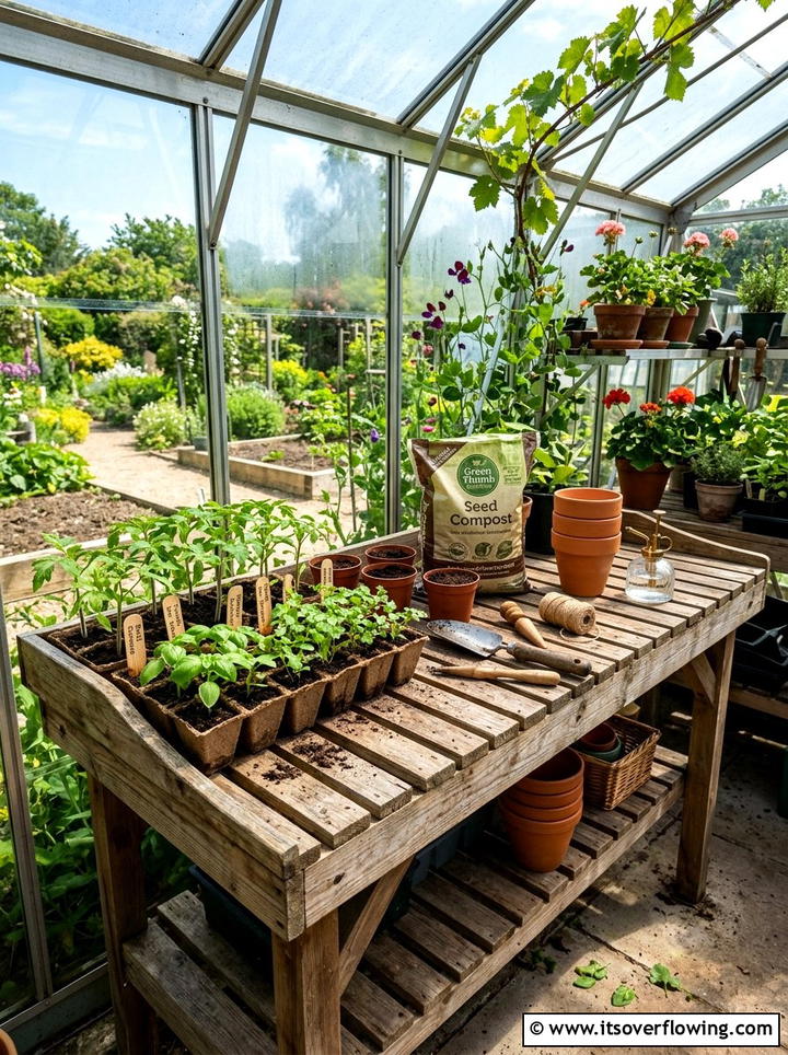Greenhouse Potting Table - 25 garden ideas with potting bench