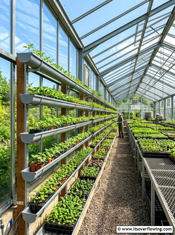 Greenhouse Shelving Unit - 25 upcycled garden ideas with rain gutters