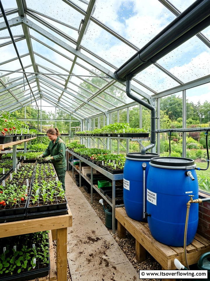 Greenhouse Water Harvesting System - 25 upcycled garden ideas with rain barrels