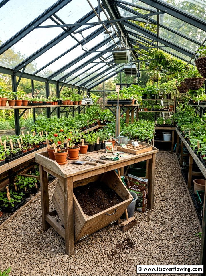 Greenhouse With Under Bench Bin - 25 creative garden ideas with composting stations