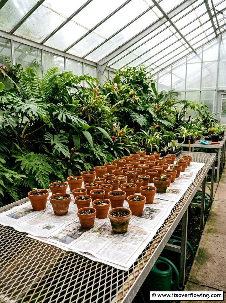 Greenhouse shelf moisture mat - 25 recycled garden ideas with newspapers