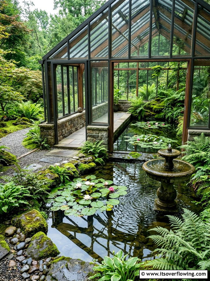 Greenhouse water feature - 25 creative garden ideas with greenhouse corners