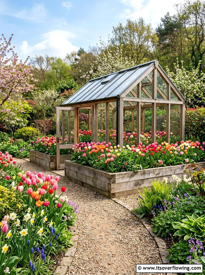 Greenhouse with flower beds - 25 creative garden ideas with greenhouse corners