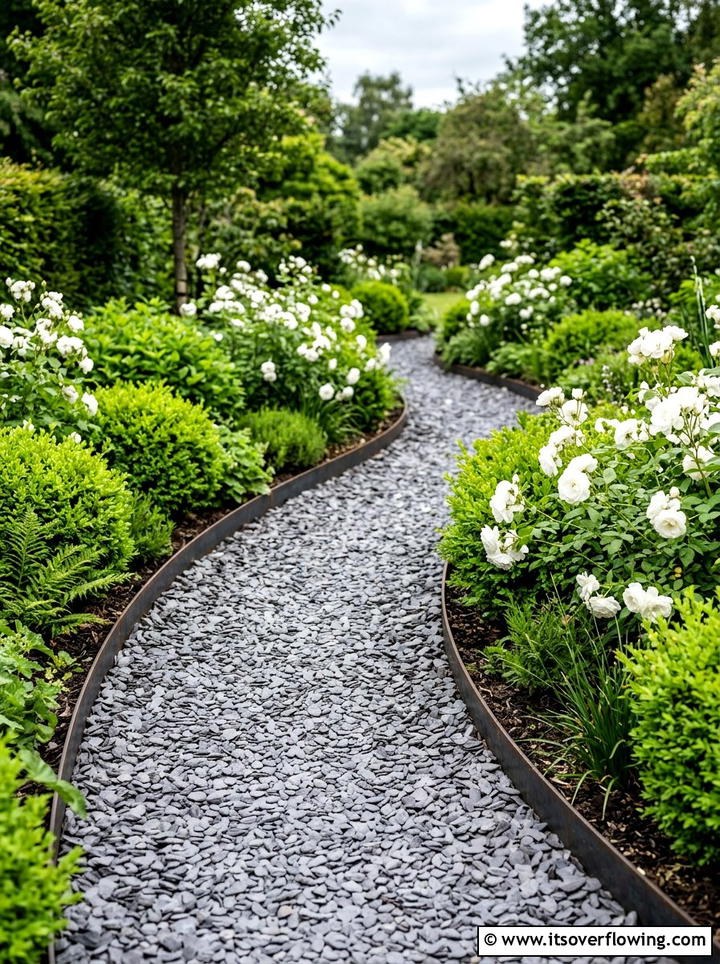 Grey Slate Chip Path - 25 small garden ideas with narrow pathways