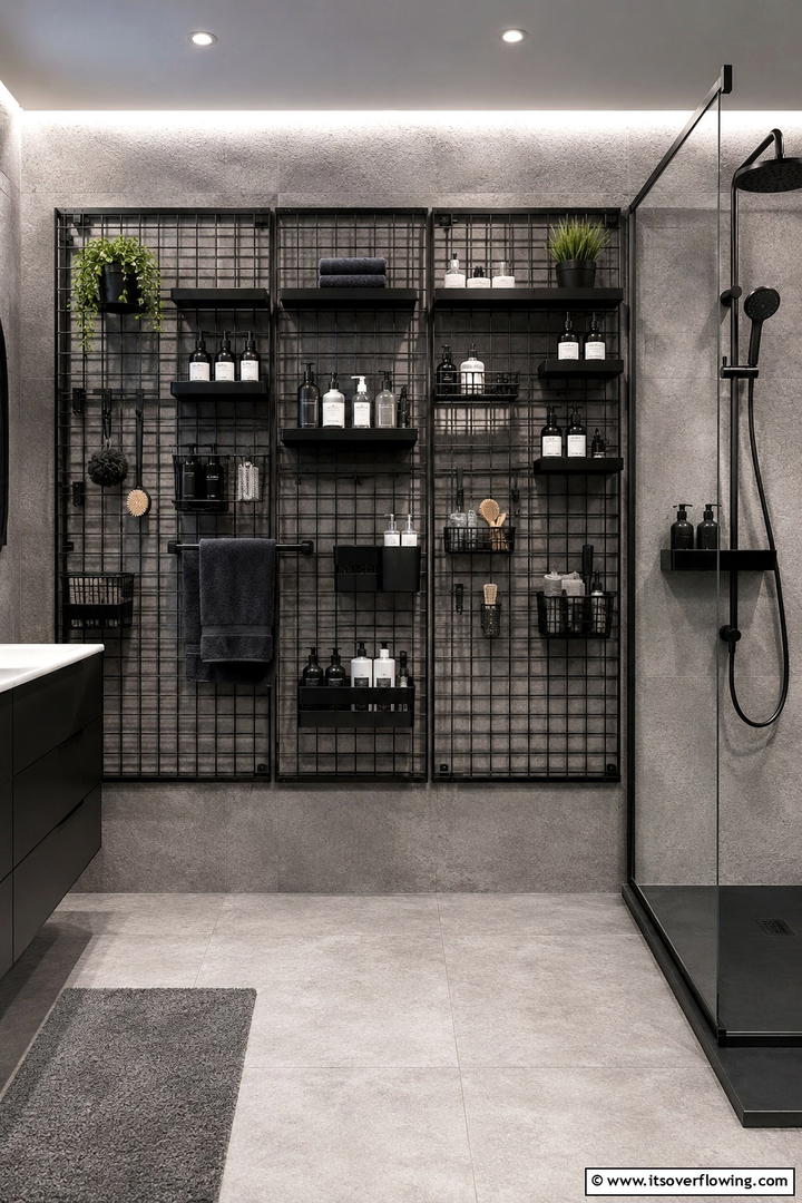 Grid System Storage Panels for Modular Design - 30 Shower Storage Ideas to Declutter Your Bathroom