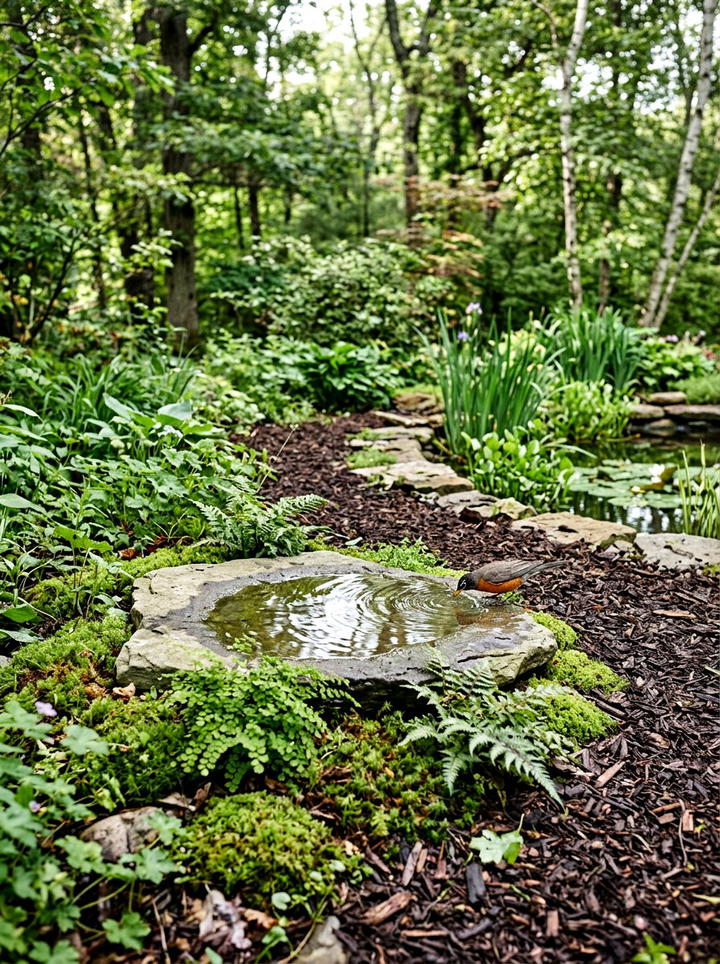 Ground Level Bird Bath - 25 backyard decorating ideas with bird baths