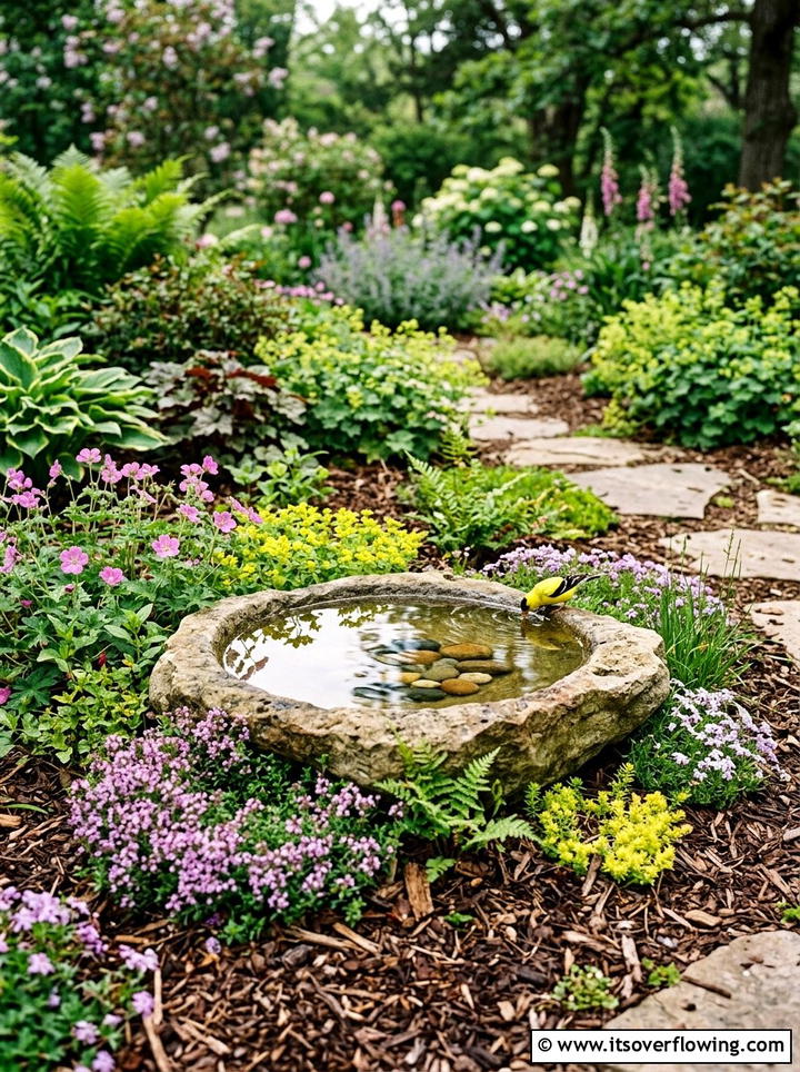 Ground bird bath - 25 garden ideas for birds