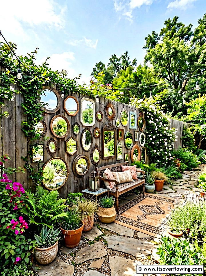 Grouped Mirror Wall Outdoor - 25 small garden ideas with mirror tricks