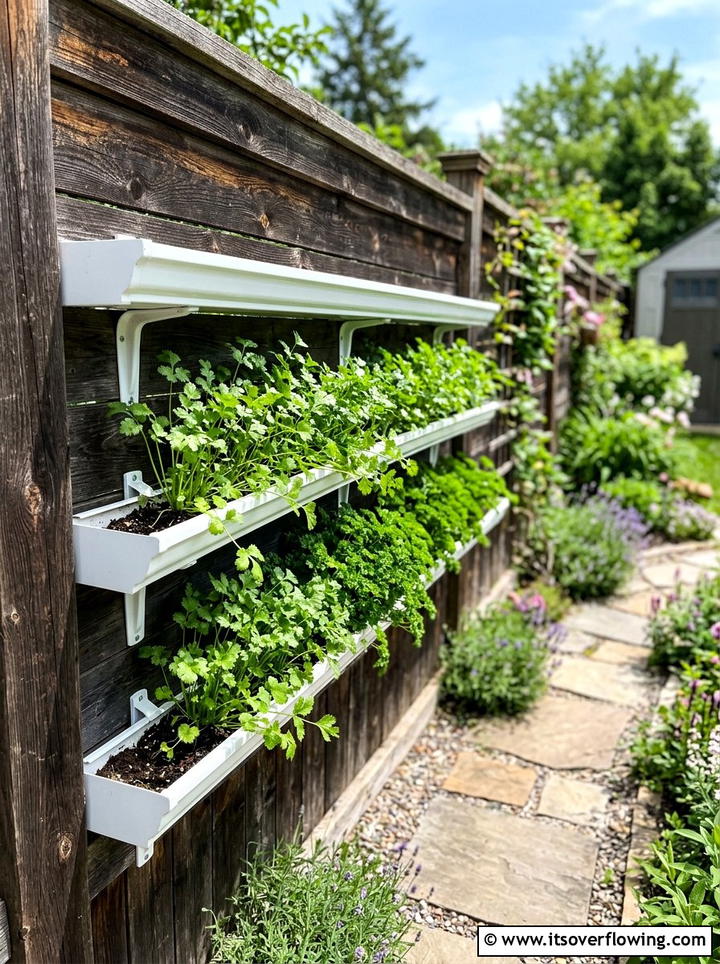 Gutter Herb Garden - 25 upcycled garden ideas with herb planters