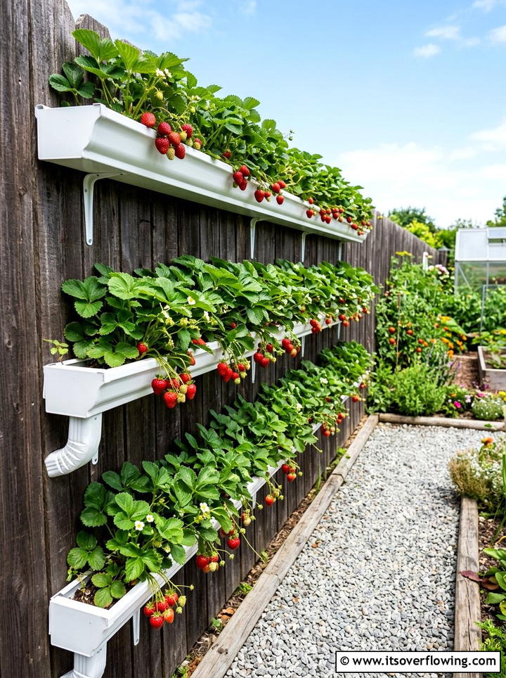Gutter garden on fence - 25 garden ideas with vertical planters