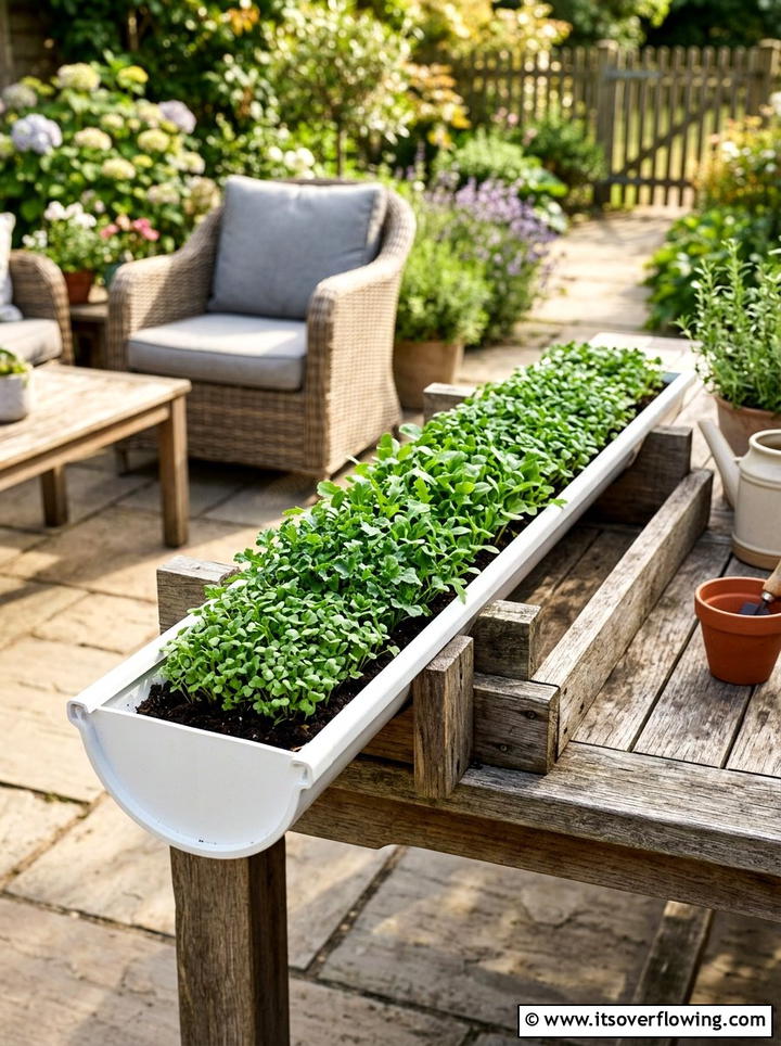 Gutter microgreens tray - 25 garden ideas with rain gutters