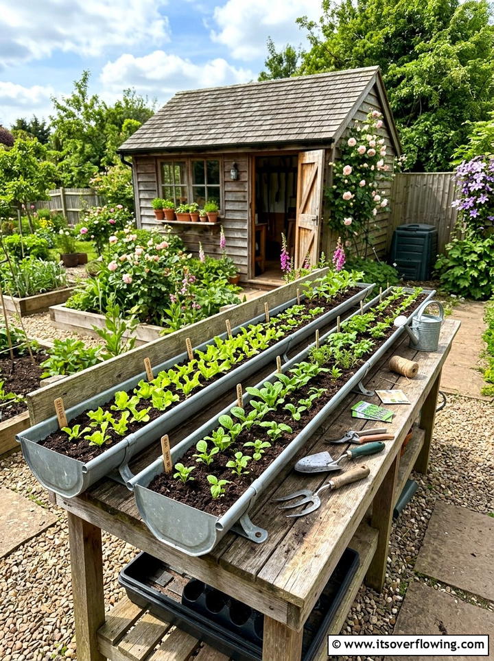 Gutter seedling starter - 25 garden ideas with rain gutters