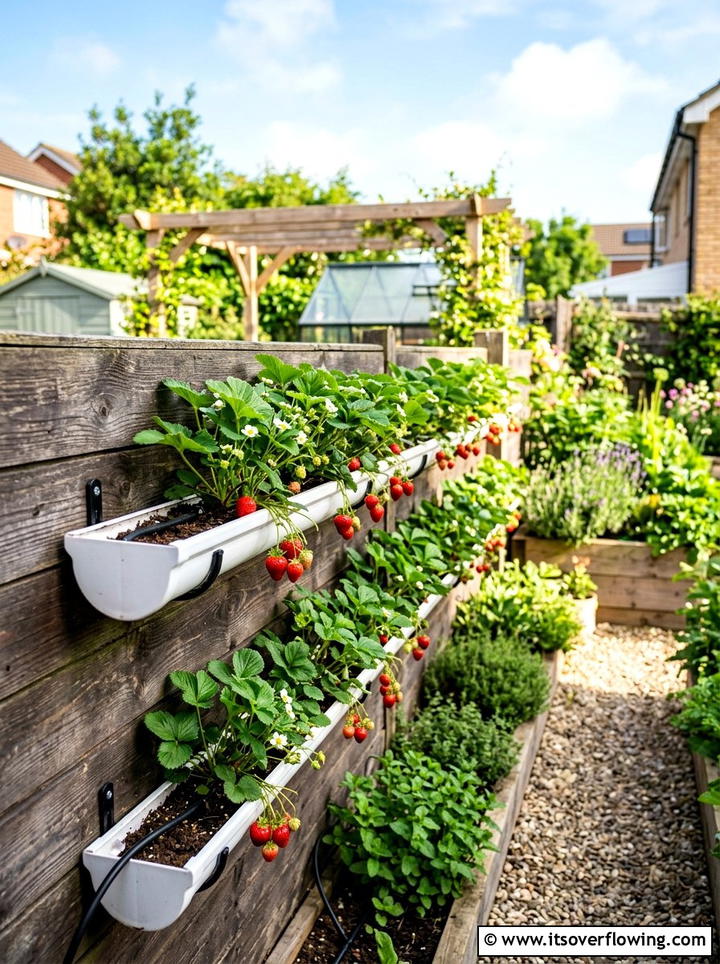 Guttering Strawberry Run - 25 upcycled garden ideas for schools