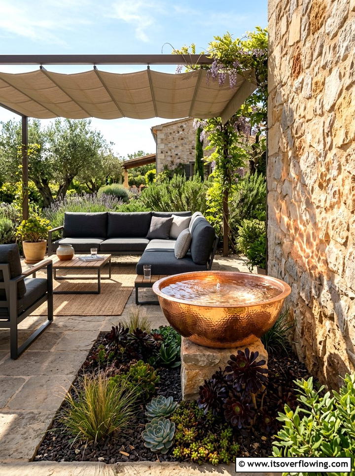 Hammered copper water bowl - 25 garden decor ideas with water bowls