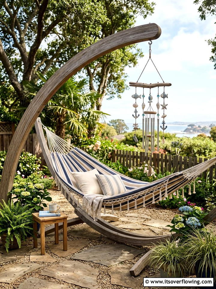 Hammock Stand Wind Chime - 25 backyard decorating ideas with wind chimes