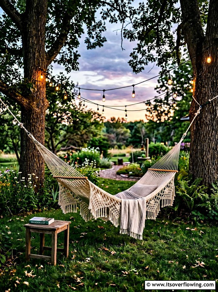 Hammock String Lights - 25 cheap garden ideas with string lights