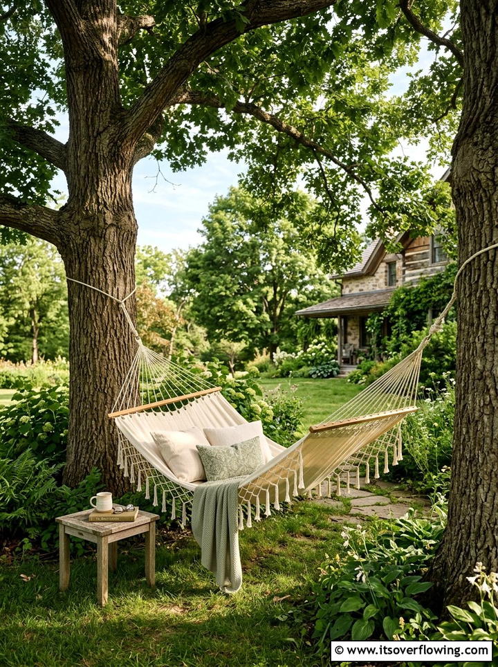 Hammock Under Trees - 25 backyard ideas with farmhouse style
