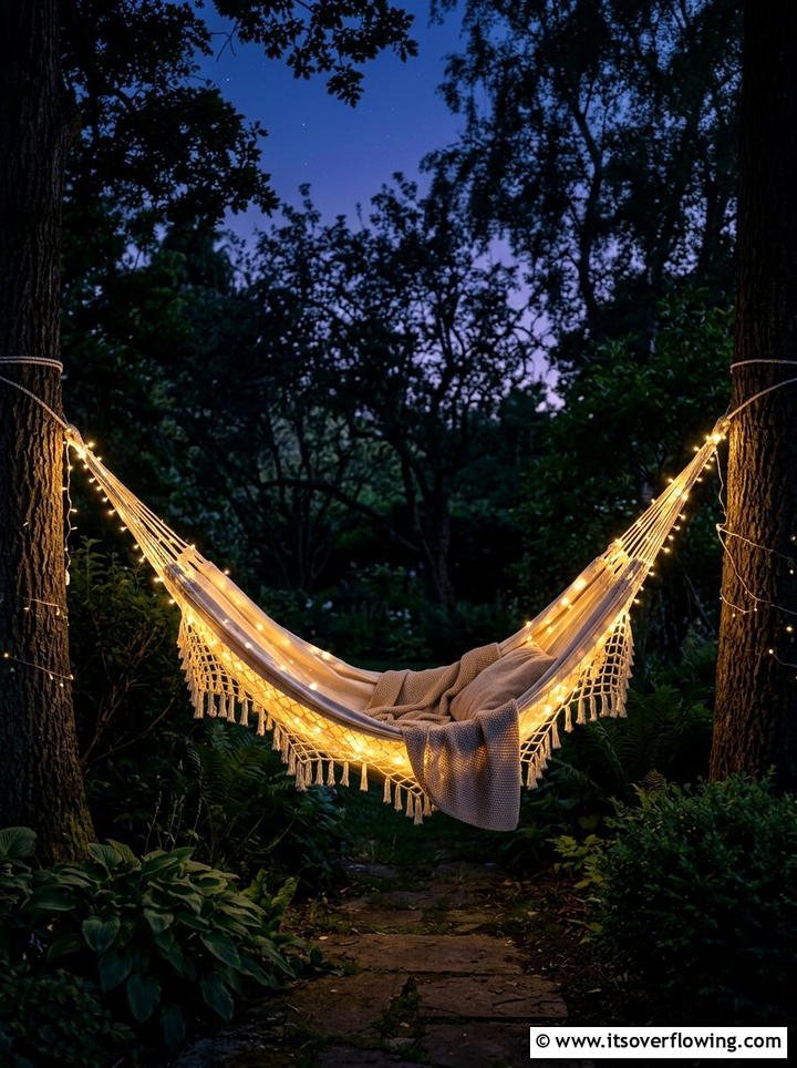 Hammock With String Lights - 25 garden decor ideas with hammocks