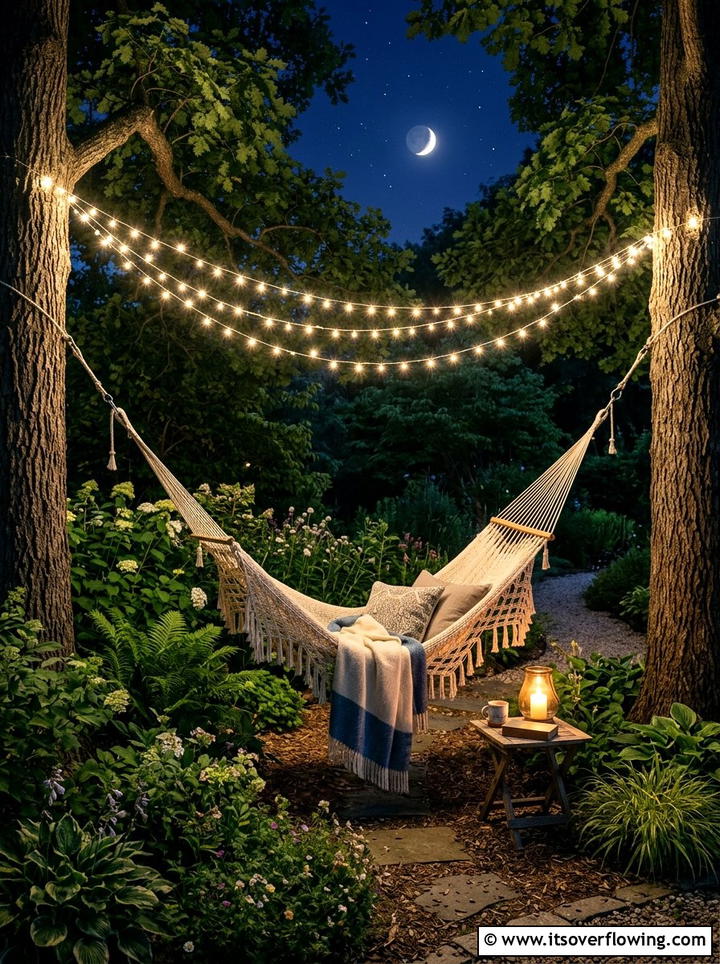 Hammock area lights - 25 backyard decorating ideas with hanging lights