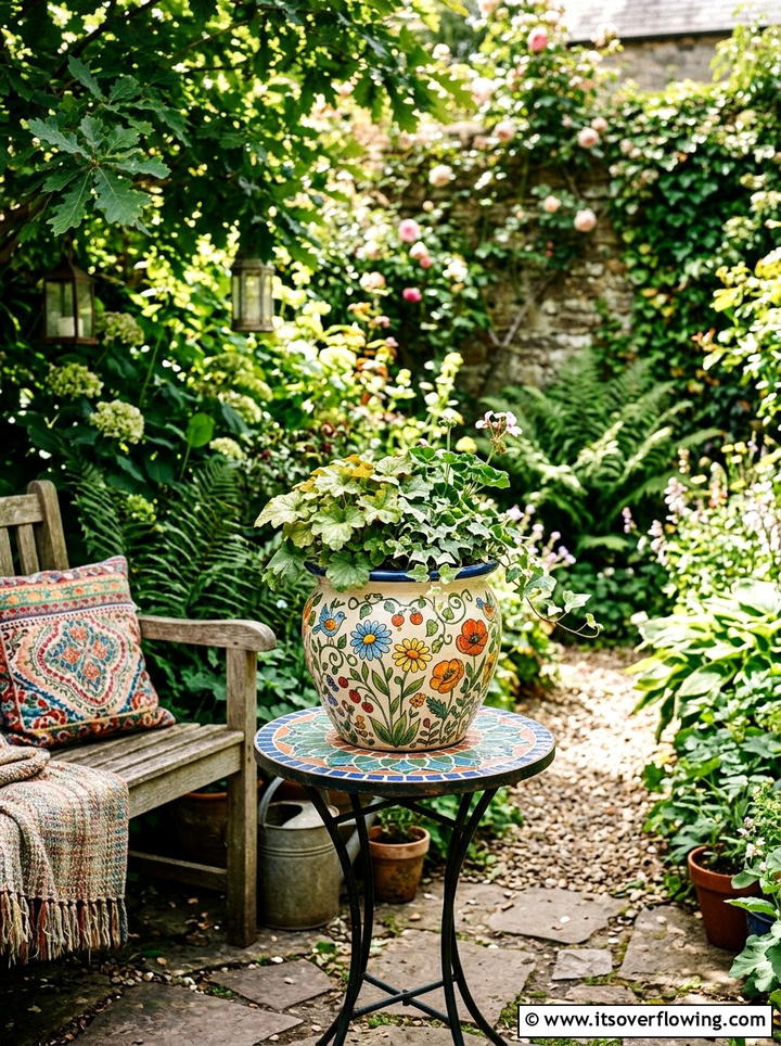 Hand Painted Ceramic Pot - 25 garden decor ideas with ceramic planters