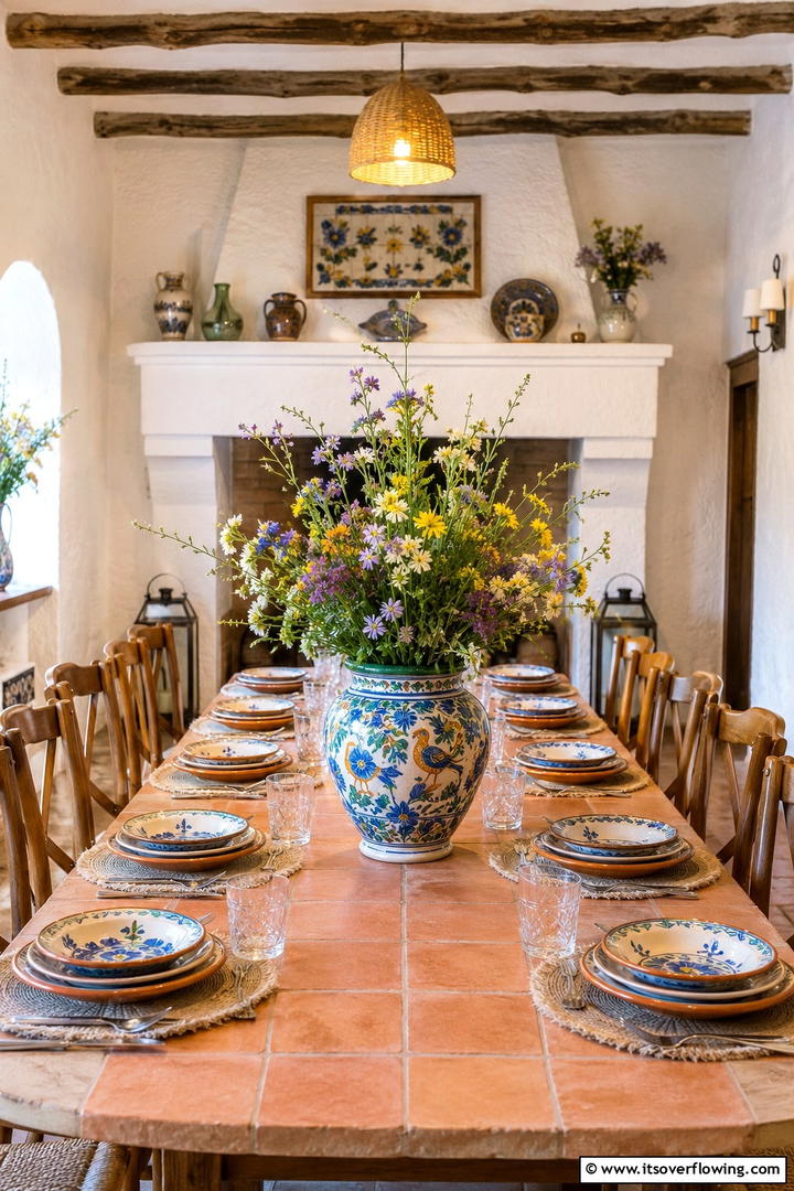 Hand Painted Ceramic Vase with Wild Blossoms - 30 Rustic Wedding Centerpieces for a Charming Celebration