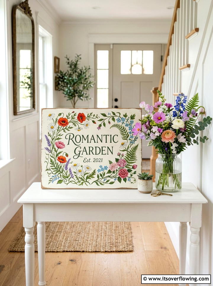 Hand Painted Floral Sign - 25 front porch decor ideas with signs