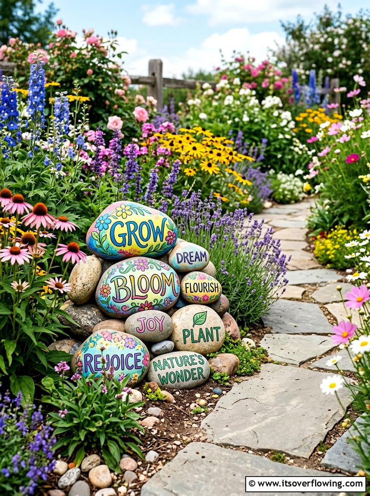 Hand Painted Stone Garden Sign - 25 garden decor ideas with signs
