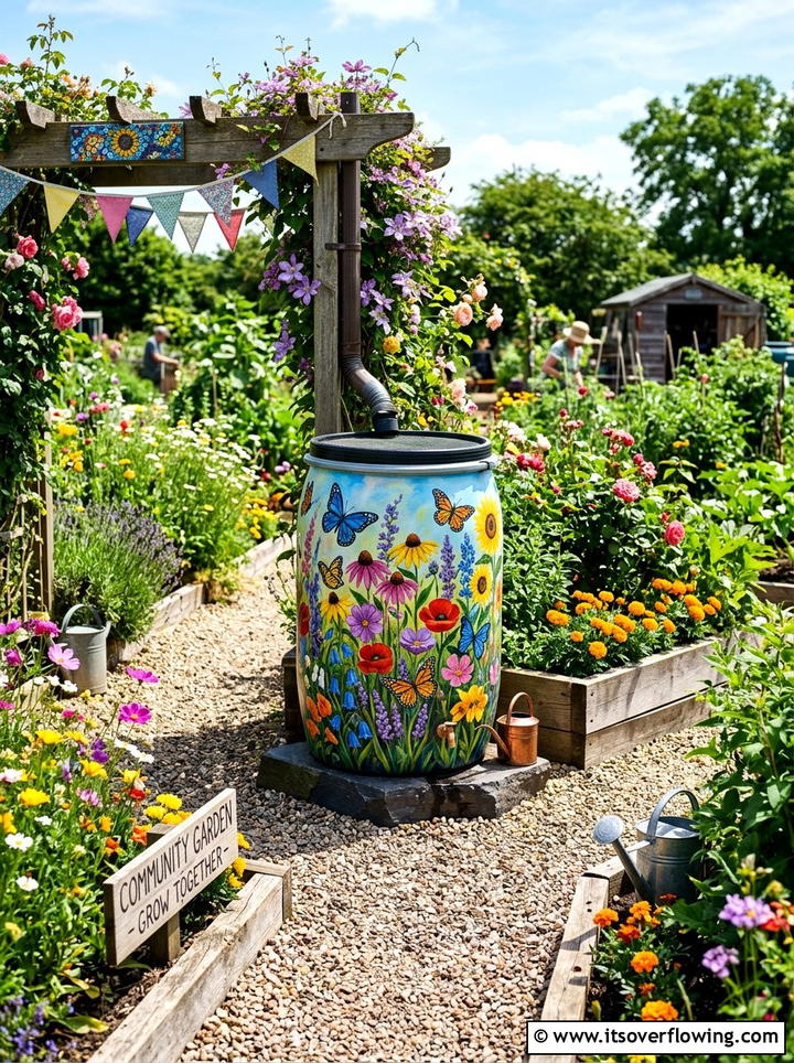 Hand painted rain barrel - 25 garden ideas with rain barrels