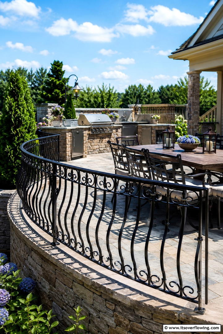 HandForged Iron Railings - 30 Rustic Outdoor Kitchen Ideas for Al Fresco Dining