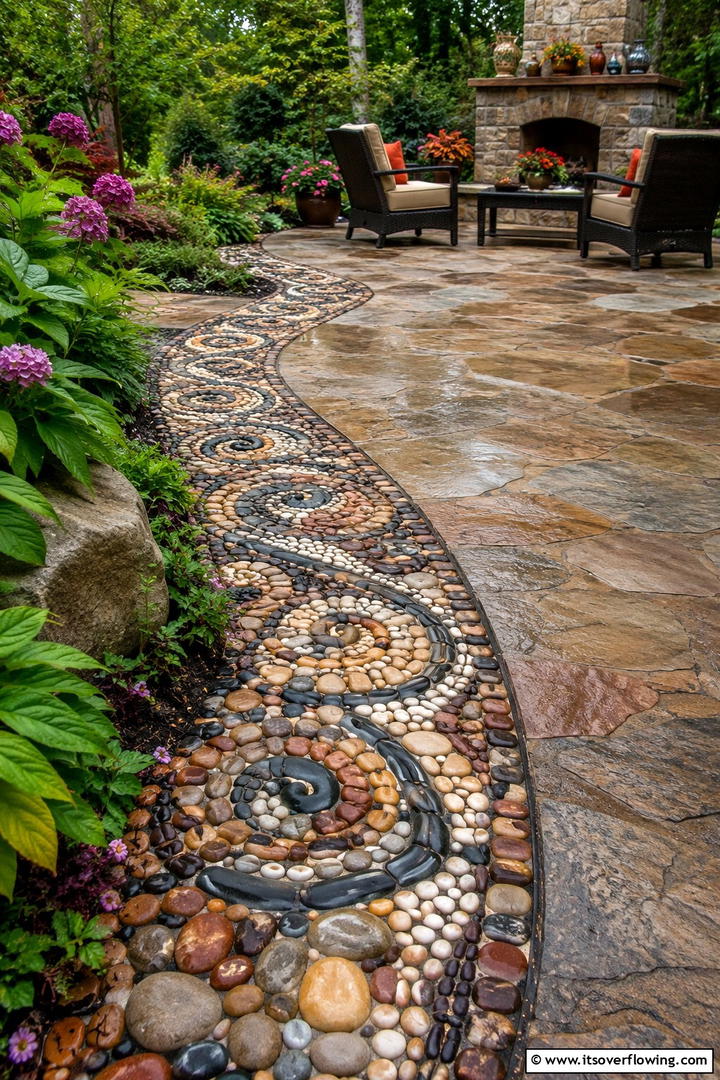 Handcrafted Stone Mosaic Border - 30 Stone Garden Edging Ideas for Defined Outdoor Spaces
